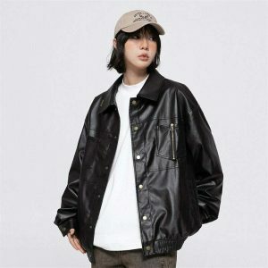 retro black leather jacket waterproof & chic streetwear 6443