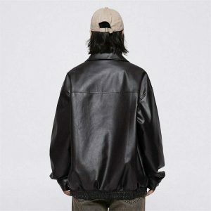 retro black leather jacket waterproof & chic streetwear 7241