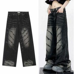 retro black oversized jeans   chic & loose fit style 2582