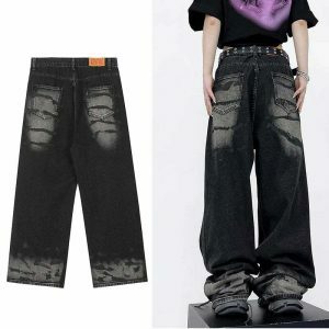 retro black oversized jeans   chic & loose fit style 7504