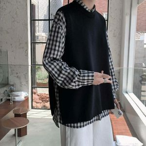 retro casual knitted vest youthful knitted vest retro casual style 1990