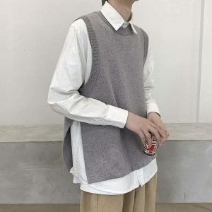 retro casual knitted vest youthful knitted vest retro casual style 7476