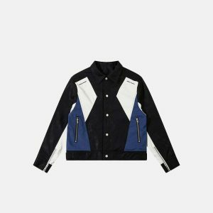 retro color block jacket in pu leather   chic & dynamic 4407