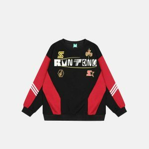 retro colorblock patchwork sweatshirt   youthful streetwear 2047