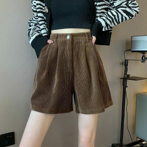 retro corduroy shorts high waist & chic vintage appeal 8821