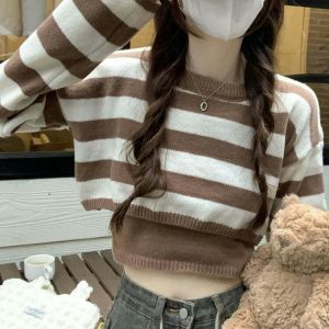 retro cropped stripe sweater   chic & youthful appeal 1531