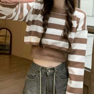 retro cropped stripe sweater   chic & youthful appeal 2441