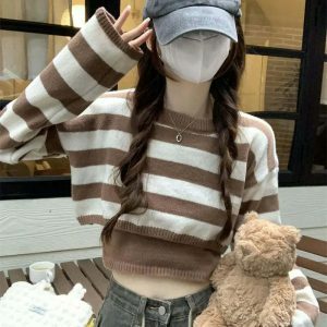 retro cropped stripe sweater   chic & youthful appeal 3178