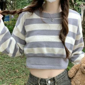 retro cropped stripe sweater   chic & youthful appeal 8079