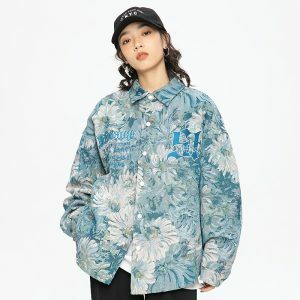 retro daisy floral jacket   youthful & vibrant streetwear 6970