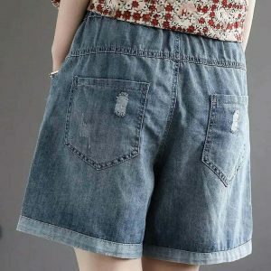 retro floral embroidered denim shorts   chic & youthful 3176