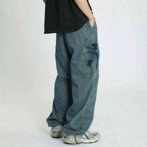 retro loose denim cargo pants youthful & chic streetwear essential 7747