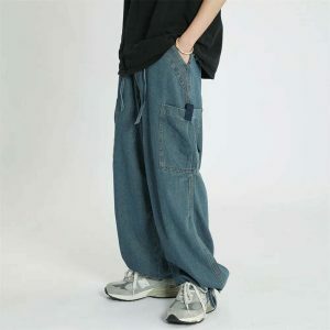 retro loose denim cargo pants youthful & chic streetwear essential 8542