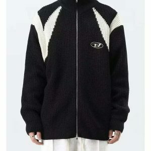 retro loose knit jacket   youthful & eclectic streetwear 1074