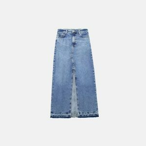 retro maxi denim skirt youthful & chic streetwear staple 5573