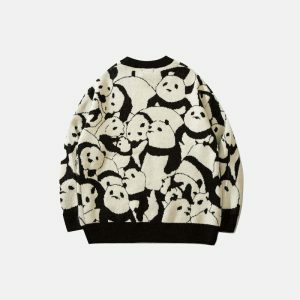 retro panda graphic sweater   youthful & iconic style 6905