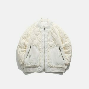 retro patched puffer jacket zip up urban chic 3280