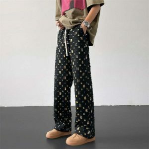 retro plaid hollow out pants   chic & youthful streetwear 4610