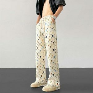 retro plaid hollow out pants   chic & youthful streetwear 4622