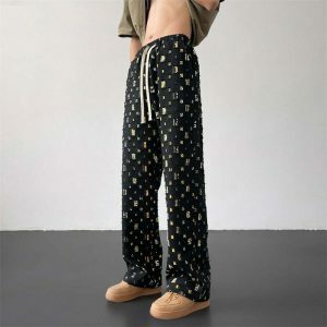 retro plaid hollow out pants   chic & youthful streetwear 4840