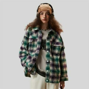 retro plaid shirt oversized cut   vintage & chic appeal 1100