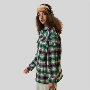 retro plaid shirt oversized cut   vintage & chic appeal 5321