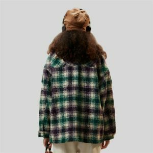 retro plaid shirt oversized cut   vintage & chic appeal 5740