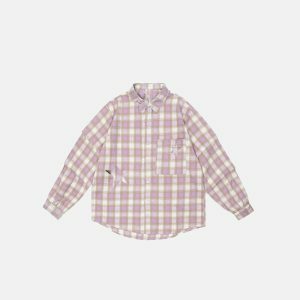 retro plaid shirt with star patch dynamic long sleeves 1819