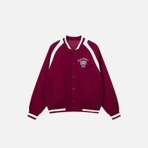 retro splicing color varsity jacket   youthful urban appeal 5204