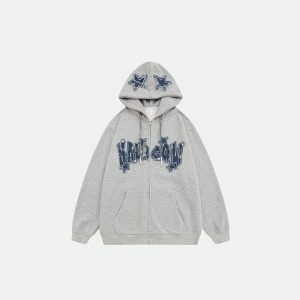 retro star embroidered denim hoodie   youthful & iconic 3250