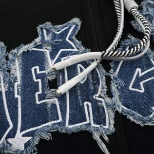 retro star embroidered denim hoodie   youthful & iconic 8123