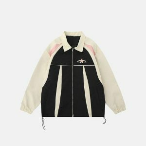 retro striped jacket with embroidery youthful & iconic 3424