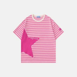 retro striped star tee youthful & dynamic streetwear 5282