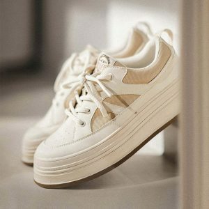 retro thick soled sneakers   white & youthful streetwear staple 1507