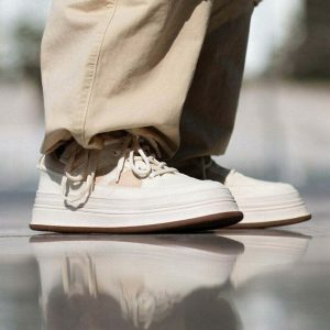 retro thick soled sneakers   white & youthful streetwear staple 7013