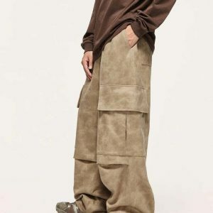 retro washed suede cargo pants   chic & dynamic streetwear 4415