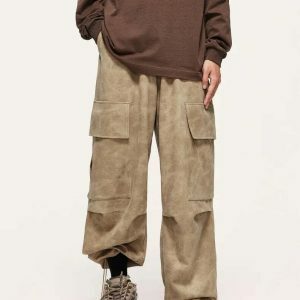 retro washed suede cargo pants   chic & dynamic streetwear 8732