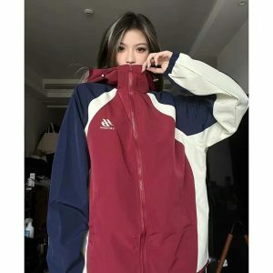 retro windbreaker jacket loose fit & youthful style 5047