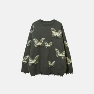 ripped butterfly sweater dynamic & youthful style 4817