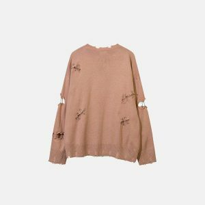 ripped sleeve sweater solid color youthful chic 1401