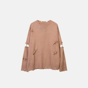 ripped sleeve sweater solid color youthful chic 5975