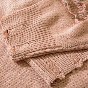 ripped sleeve sweater solid color youthful chic 7666