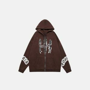 shadow print zip up hoodie dynamic urban style & comfort 3847