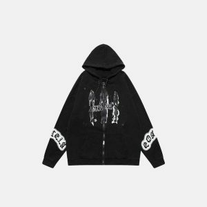 shadow print zip up hoodie dynamic urban style & comfort 4600