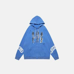 shadow print zip up hoodie dynamic urban style & comfort 6541