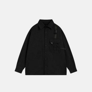 sleek black shirt with front pocket   urban minimalist 4614