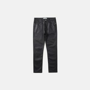 sleek black waxed jeans urban chic & edgy style 7636