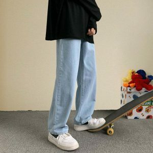 sleek denim loose pants youthful streetwear appeal 1285