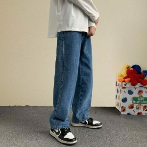 sleek denim loose pants youthful streetwear appeal 2168