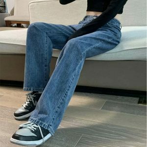 sleek highwaist denim straightleg pants youthful appeal 2574